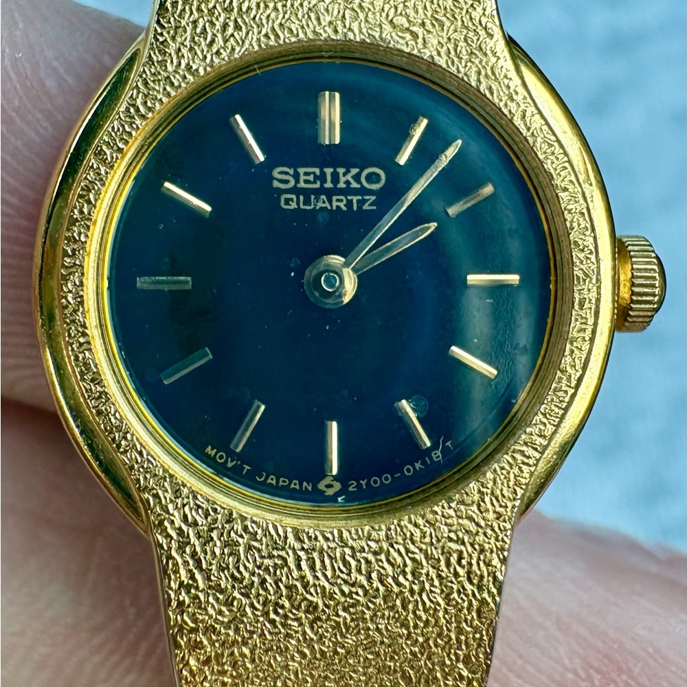 Seiko Gold-Tone Watch with Deep Blue Dial